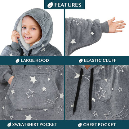 Kid's Chest Pocket Sherpa Hoodie Blanket - Kangaroo Pocket