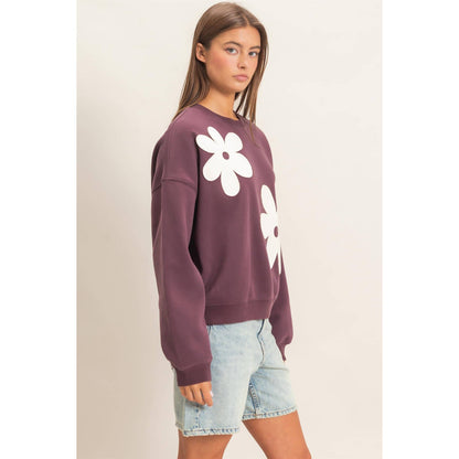 Floral Applique Crew Neck Sweatshirt