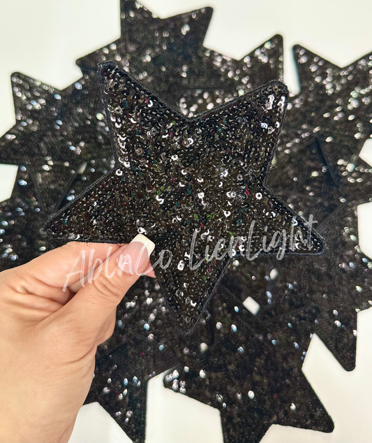 Trucker hat patches 5” black star sequins patch iron on