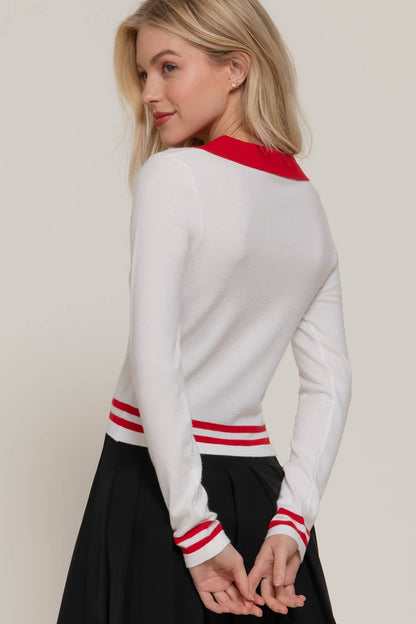 Long Sleeve Stripe Polo Sweater
