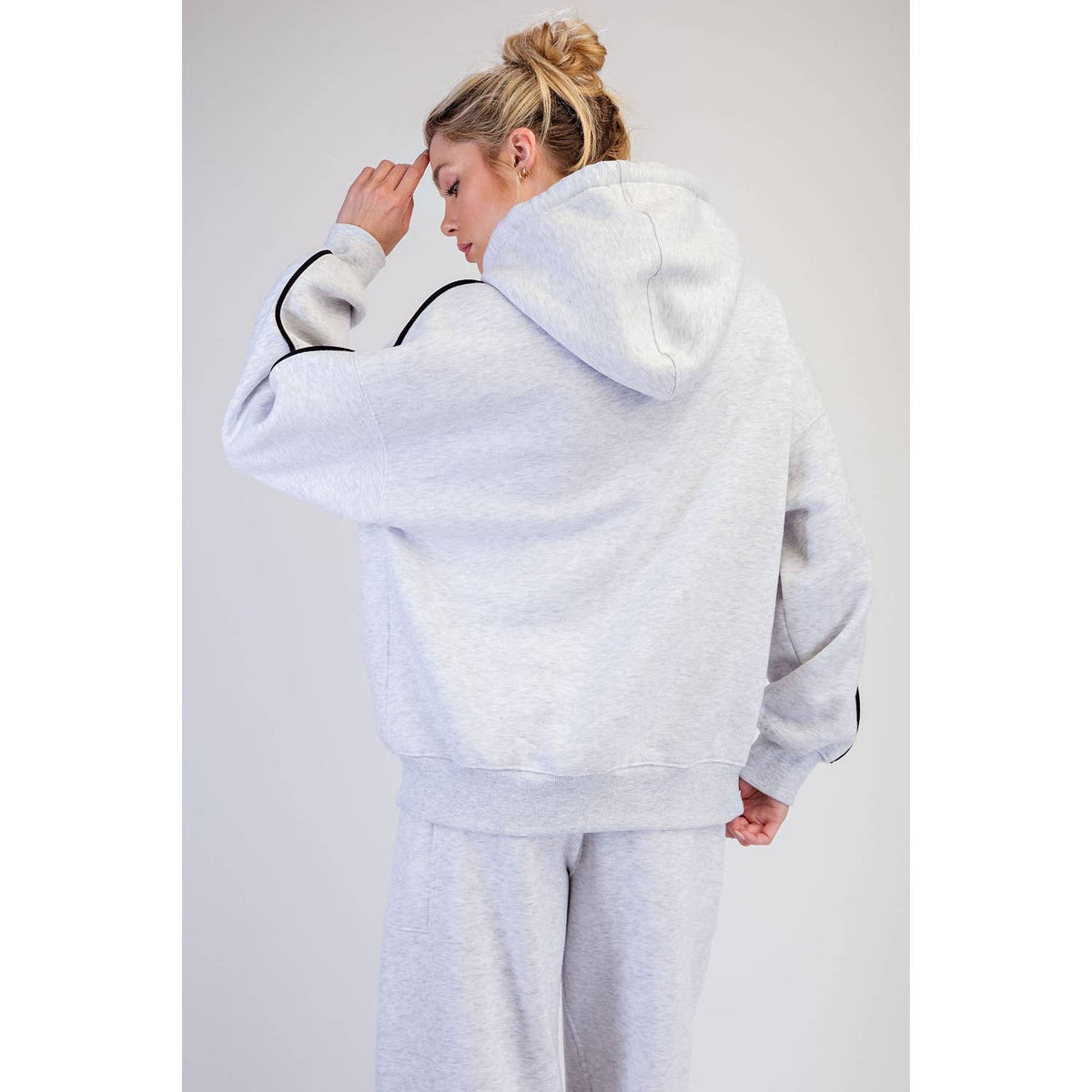 FLEECED TERRY OVERSIZED PIPING HOODIE