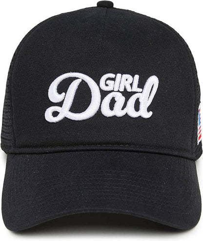 5 Panel 3D Embroidery Trucker Hat: Girl Dad (Black)