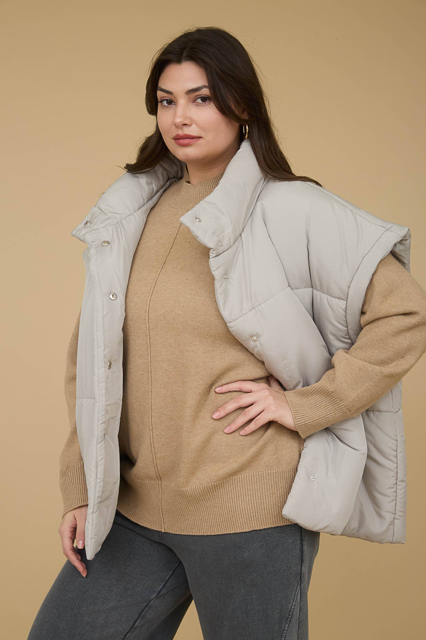 PLUS OVERSIZED SNAP BUTTON PUFFER VEST