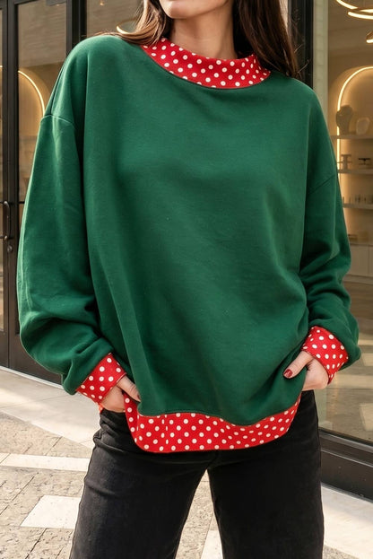 66 Plus Size Polka Dot Mock Neck Fleece Sweatshirt (S-4X)