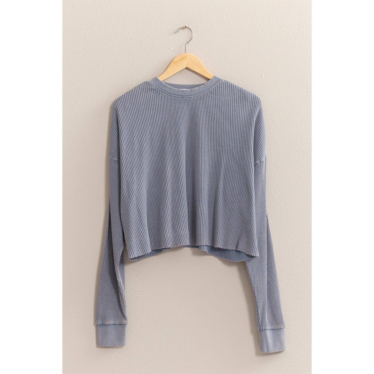 DZ24F303-RIBBED LONG SLEEVE CROP SWEATER