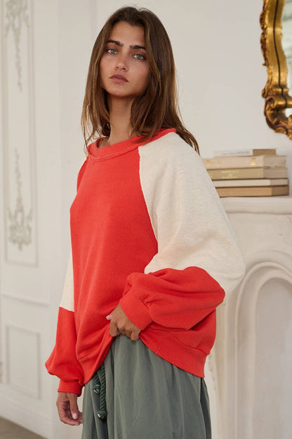 T2460 Contrast Detail French Terry Sweatshirt Top