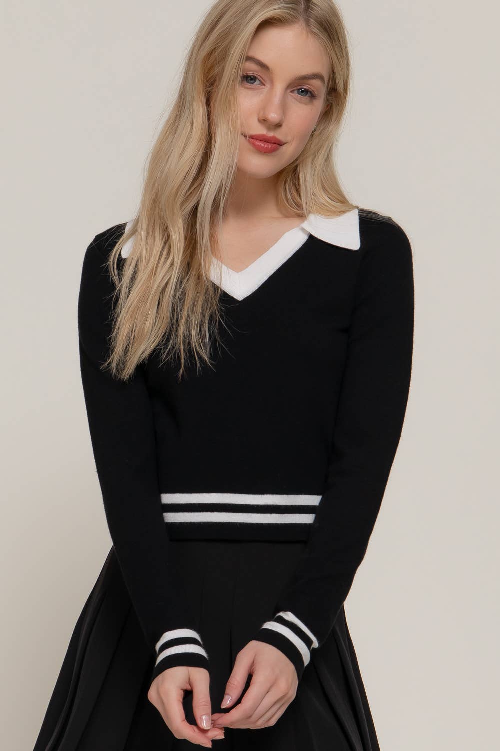 Long Sleeve Stripe Polo Sweater