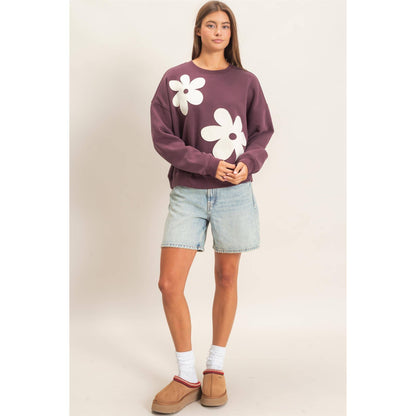 Floral Applique Crew Neck Sweatshirt