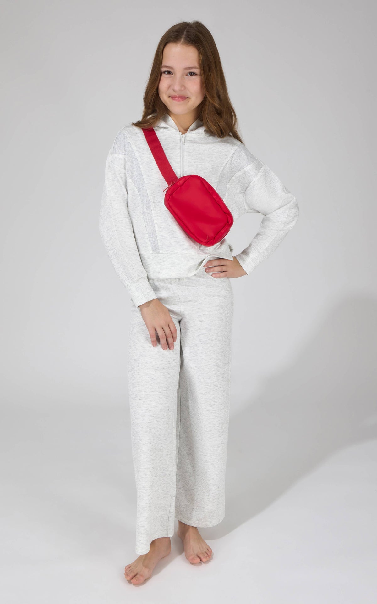 Girl's Half Zip Hoodie, Wide Leg Pant, Bag 3 PCS Set