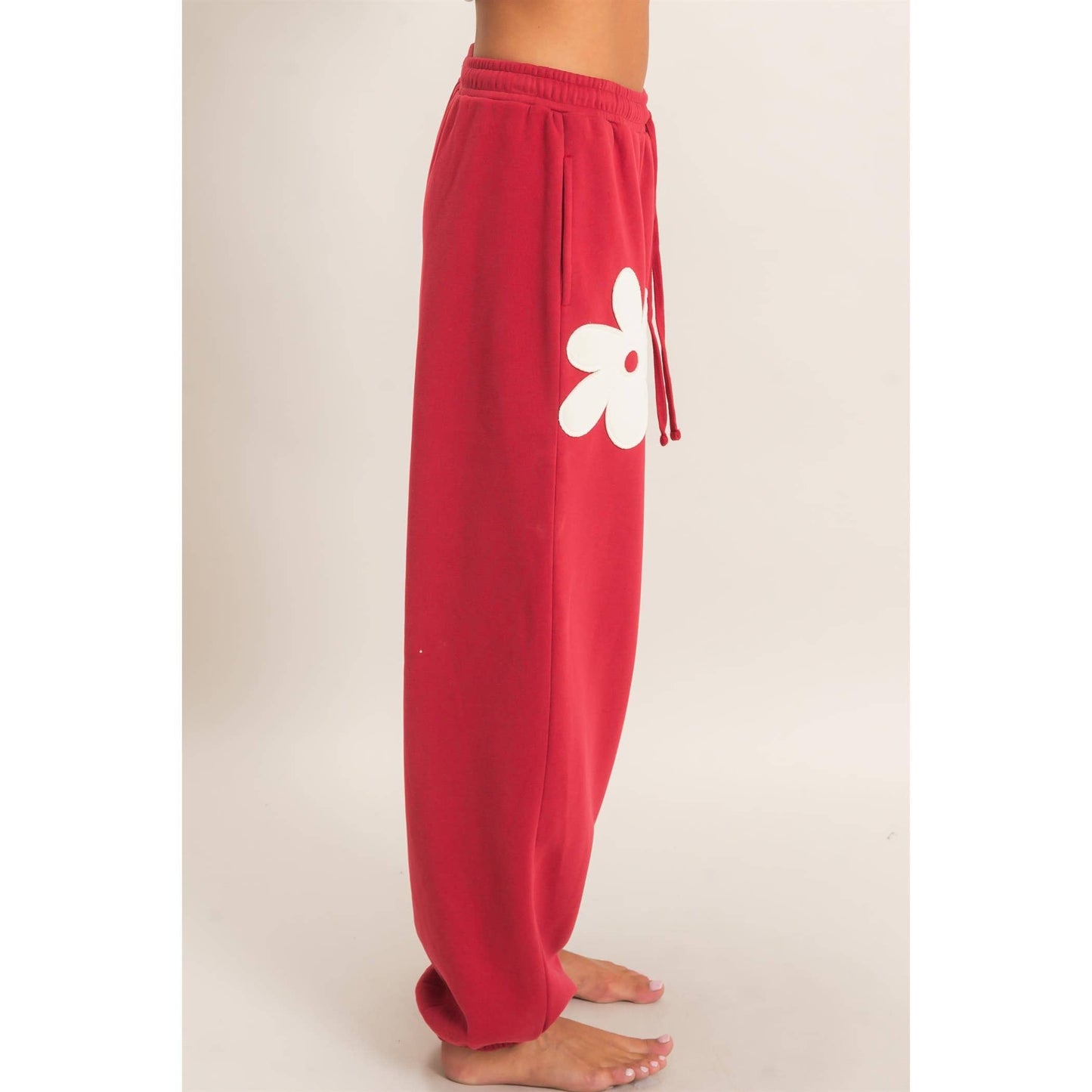 Floral Applique Drawstring Jogger Pants
