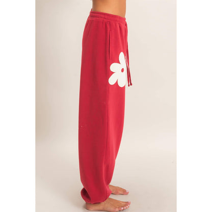 Floral Applique Drawstring Jogger Pants