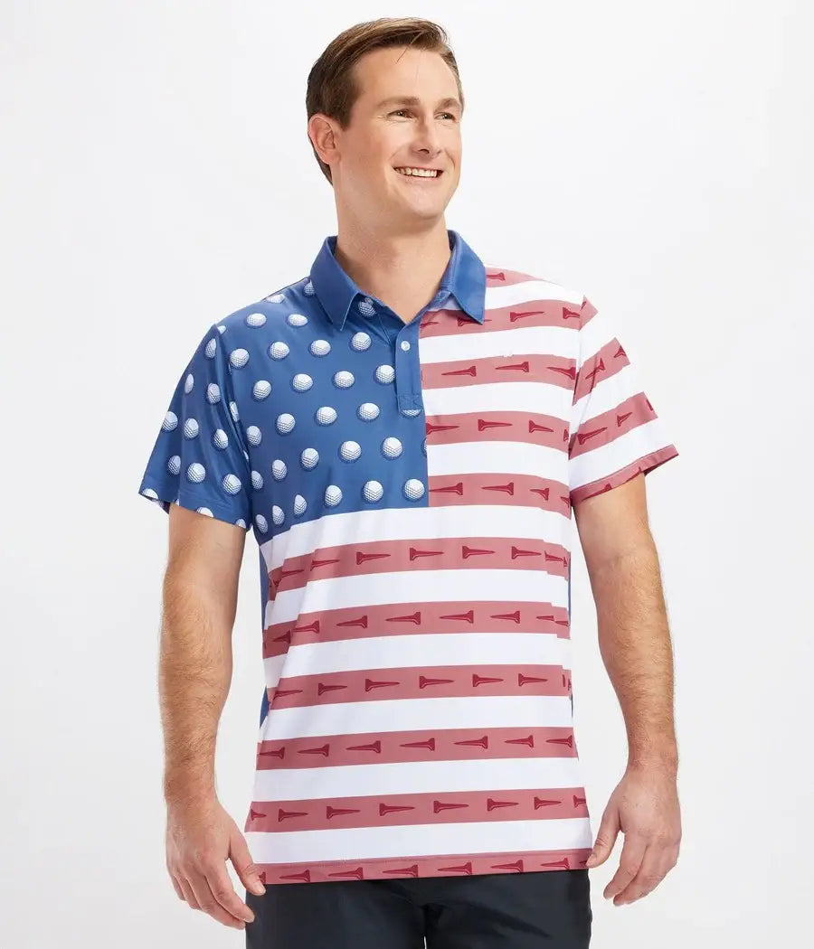 U-S-Ace Men's Golf Shirt - Patriotic American Flag Golf Polo