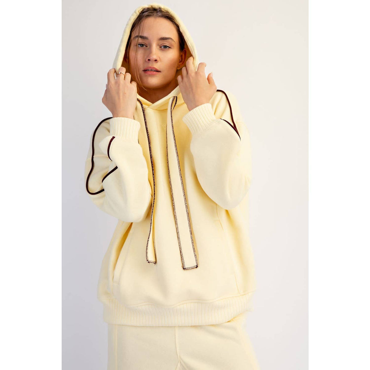 FLEECED TERRY OVERSIZED PIPING HOODIE