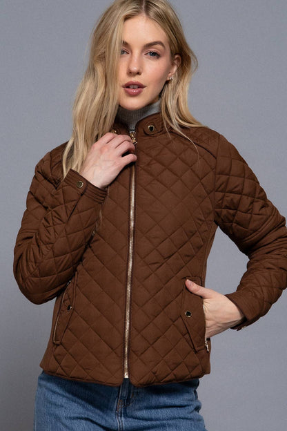 Suede Piping Detail Rib Quilted Padding Jacket