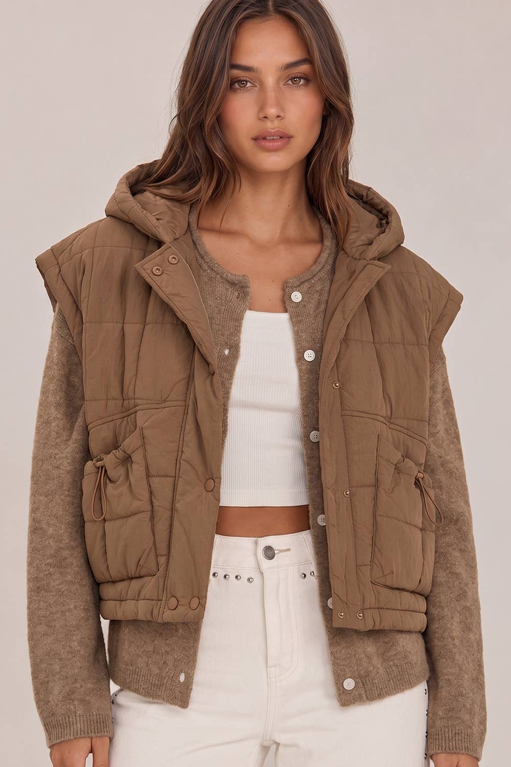 NJ90482-Quilted Hooded Puffer Vest