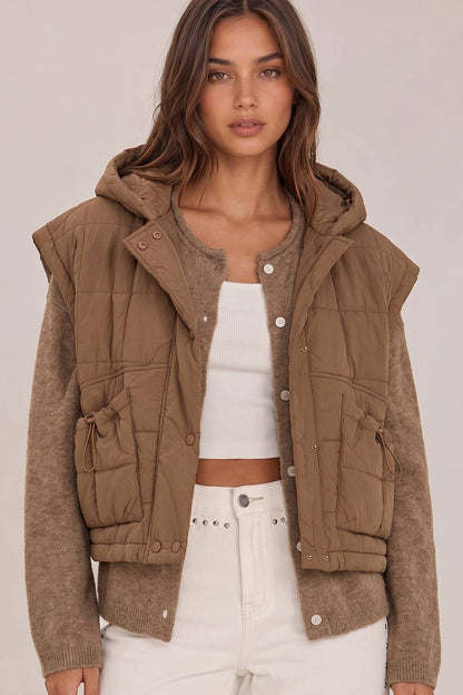 NJ90482-Quilted Hooded Puffer Vest