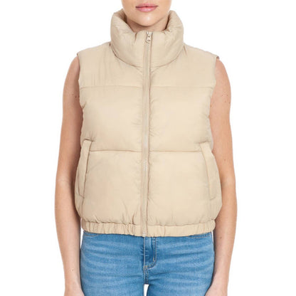 Nylon High Neck Faux Down Puffer Vest