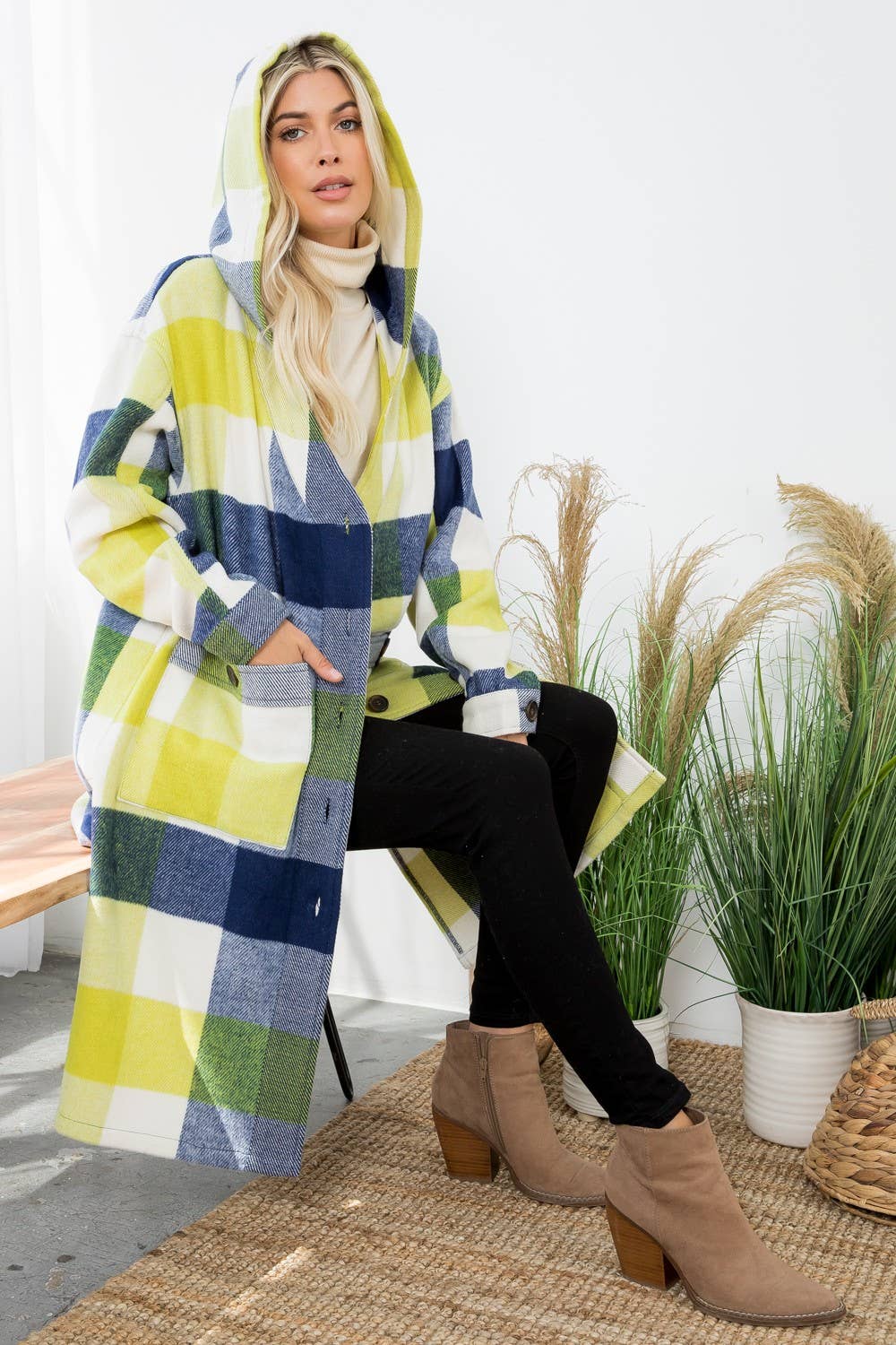 Women's Plaid Oversized Duster Shacket with Pockets