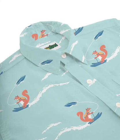 Squirrel On Water Skis Men's Fun Button Down Hawaiian Shirt