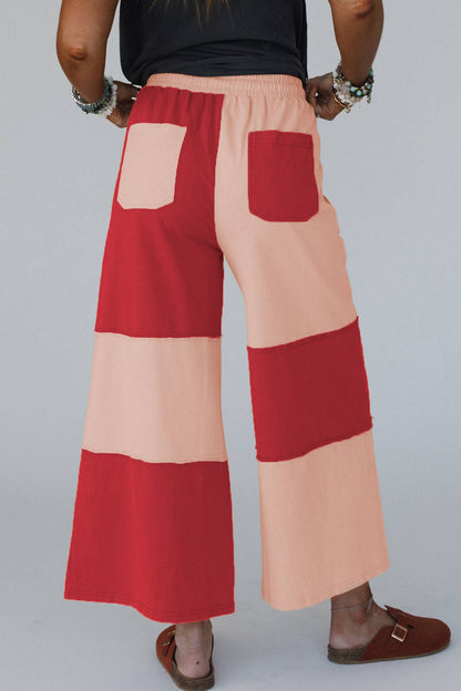 66 High Waist Color Block Patchwork Wide Leg Pants (S-XL)