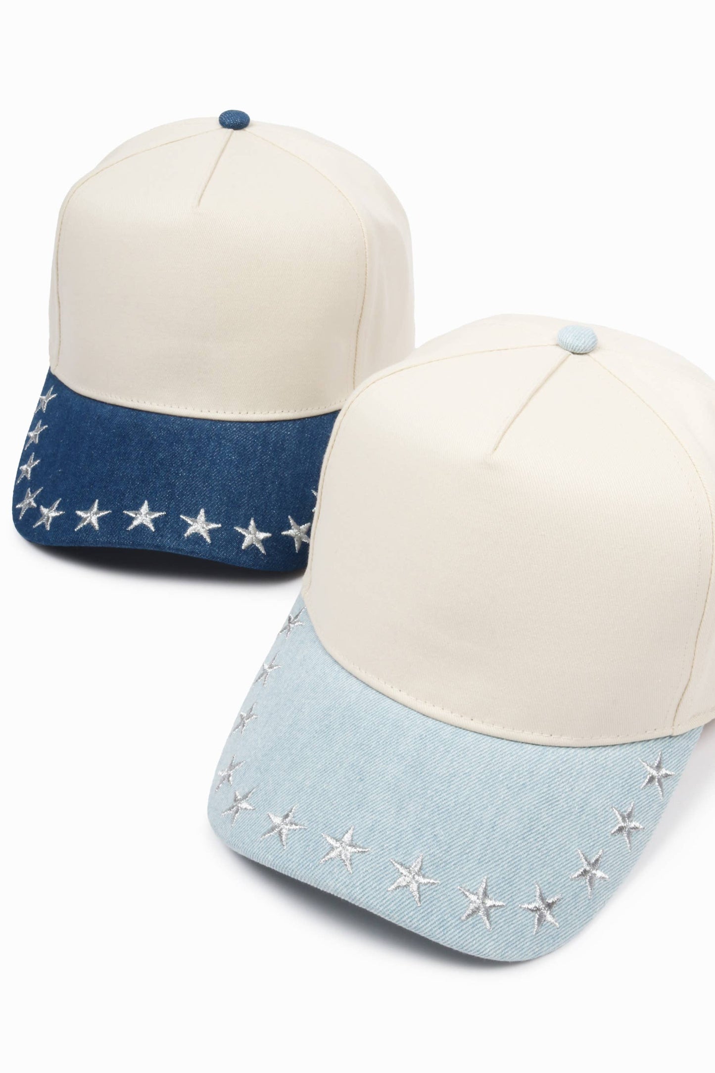 STARS Embroidered Denim Brim 5 Panel Two Tone Cap