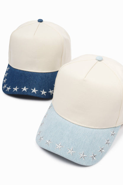 STARS Embroidered Denim Brim 5 Panel Two Tone Cap