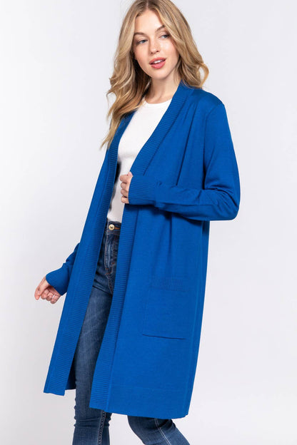 Long Sleeve Rib Banded Open Tunic Sweater Cardigan
