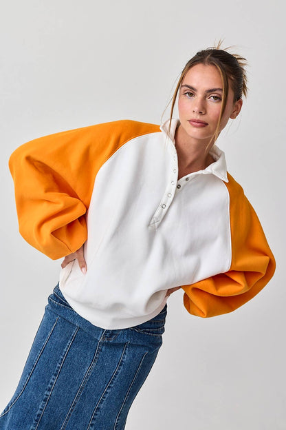 PT16060-1 - Snap Button Colorblock Varsity Rugby Pullover