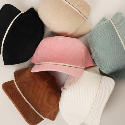 Solid Color Corduroy 5 Panel Rope Trucker Hat
