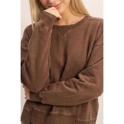 Acid Wash Seam Detail Crew Neck Sweatshirt