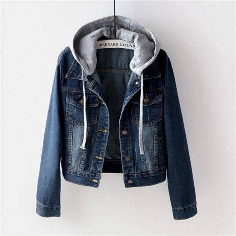 Women Casual Long Sleeve Denim Hoodie Jacket
