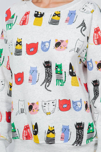 Colorful Cat Fleece Sweatshirt