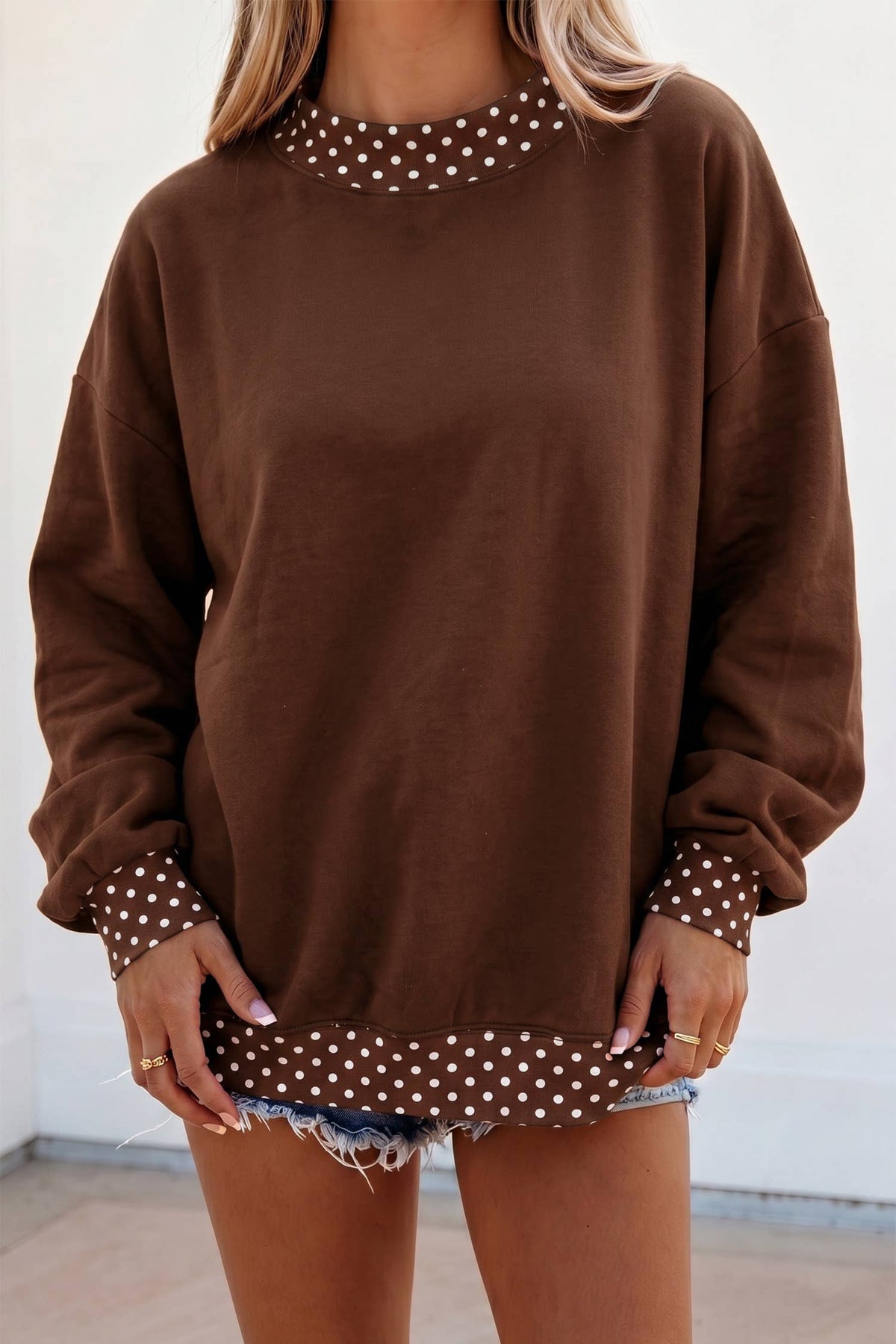 66 Plus Size Polka Dot Mock Neck Fleece Sweatshirt (S-4X)