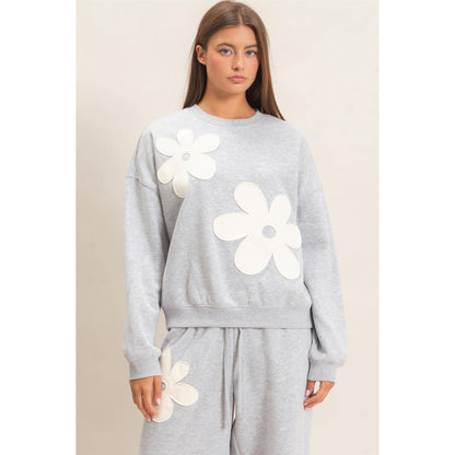 Floral Applique Crew Neck Sweatshirt