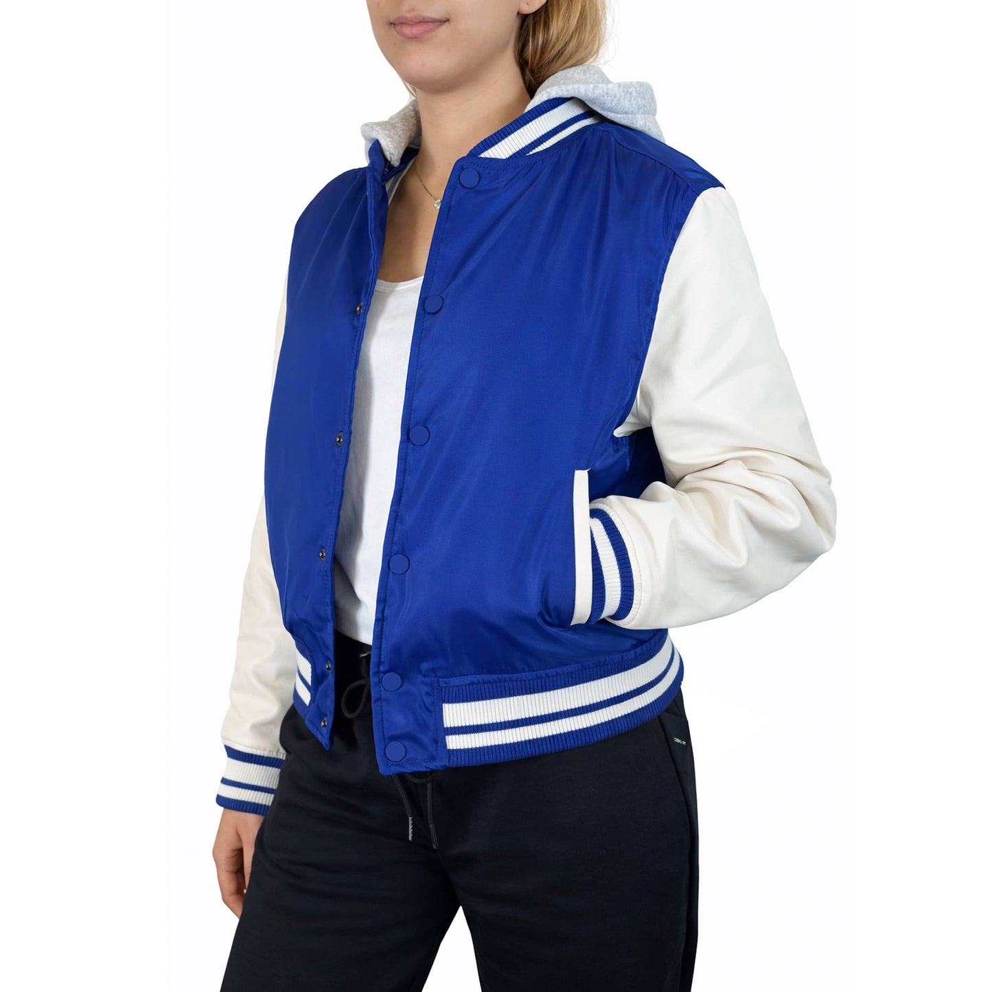 Women’s Hooded Varsity Jacket w/ Detachable Hood