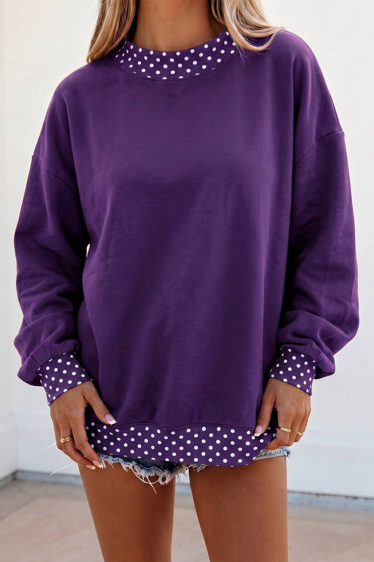 66 Plus Size Polka Dot Mock Neck Fleece Sweatshirt (S-4X)