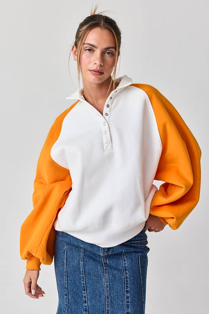 PT16060-1 - Snap Button Colorblock Varsity Rugby Pullover