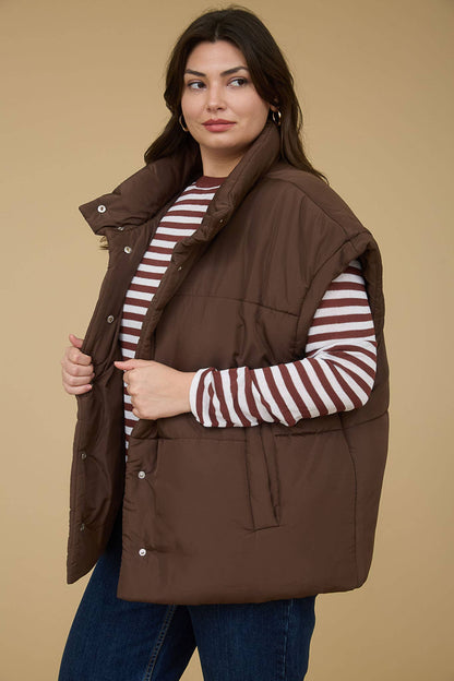 PLUS OVERSIZED SNAP BUTTON PUFFER VEST
