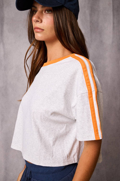 PT19904 - Contrast Trim Cropped Tee