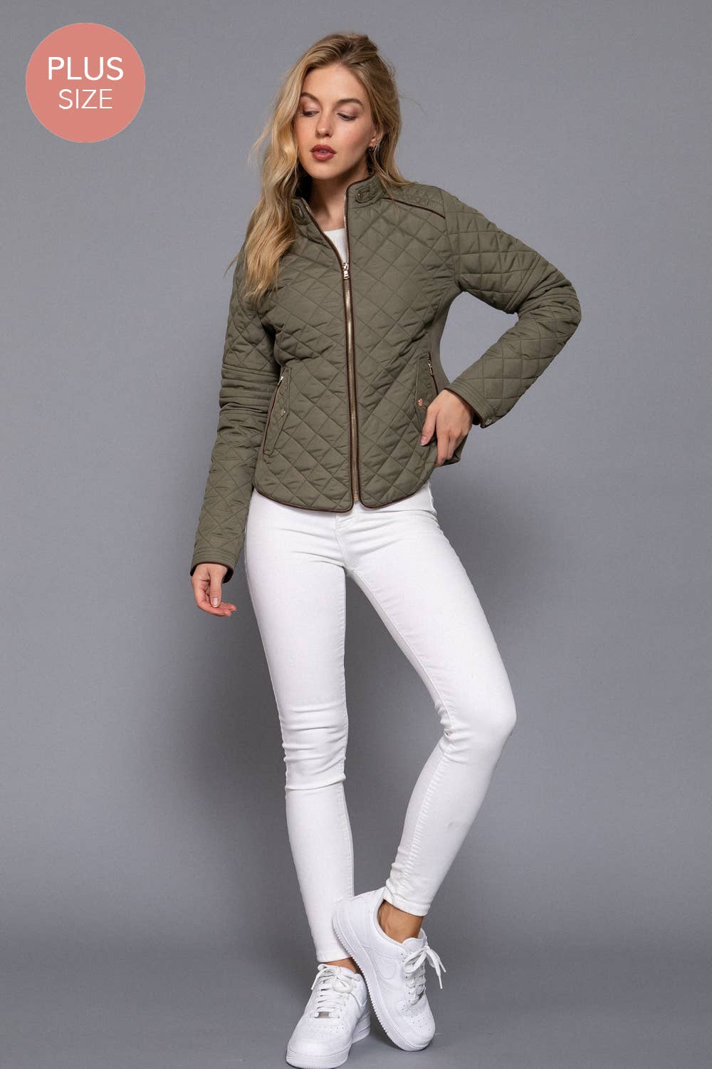 [PLUS SIZE] Suede Piping Detail Rib Quilted Padding Jacket