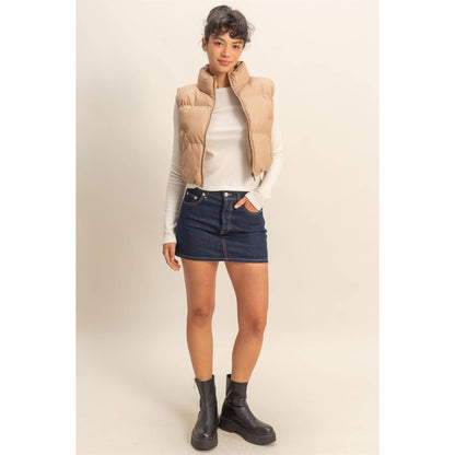 Faux Leather Cropped Puffer Vest
