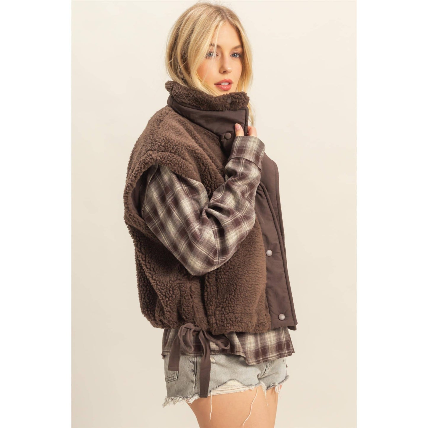 Cozy Mock Neck Sherpa Vest Jacket