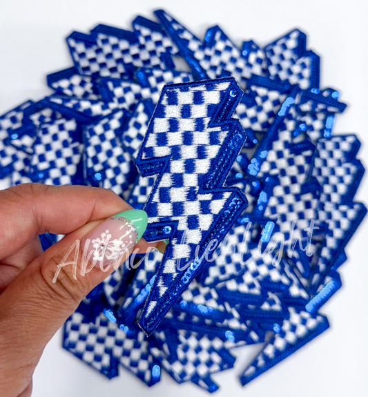 Royal sequins checkered lightning bolt filler patch iron on