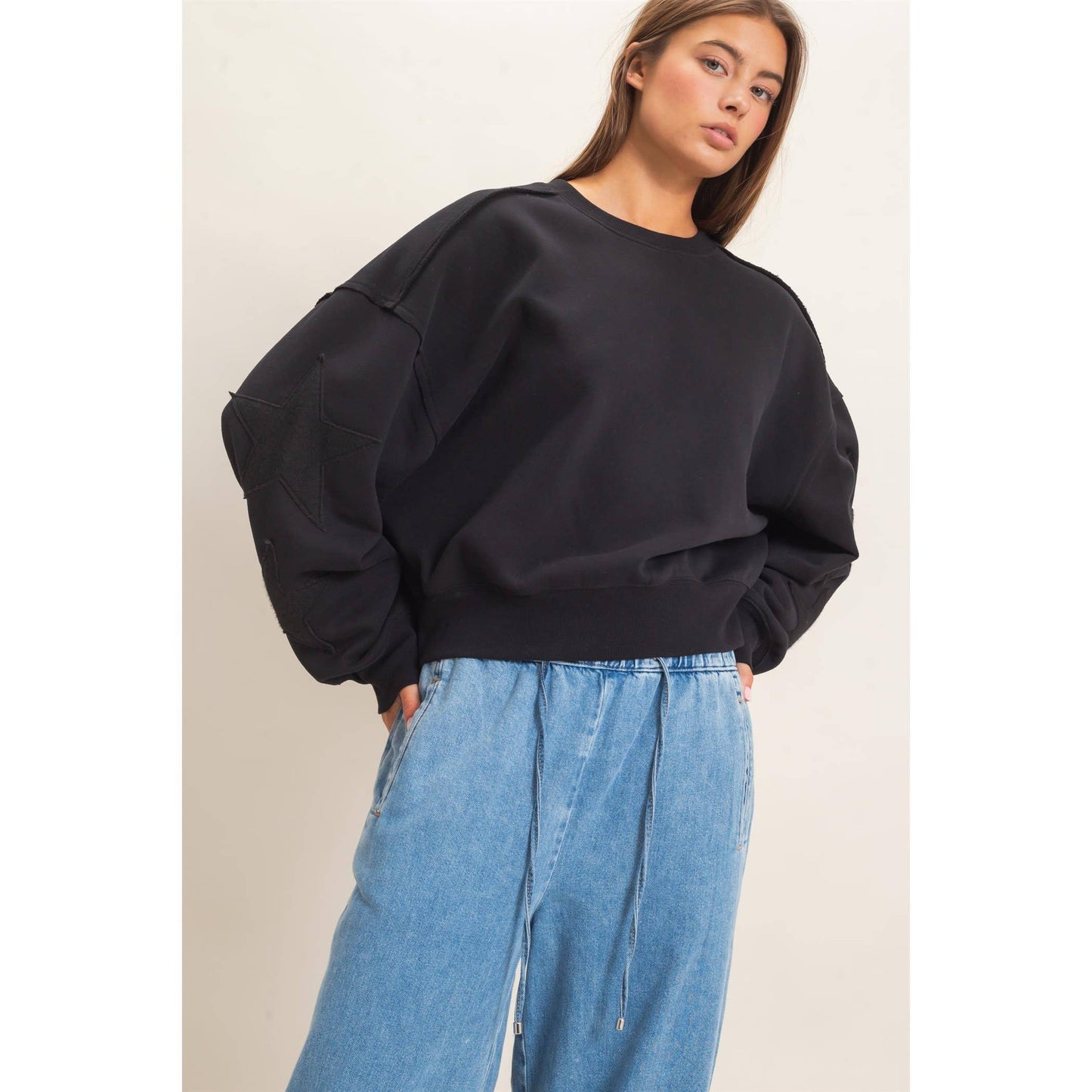 Star Patch Sleeve Sweatshirt