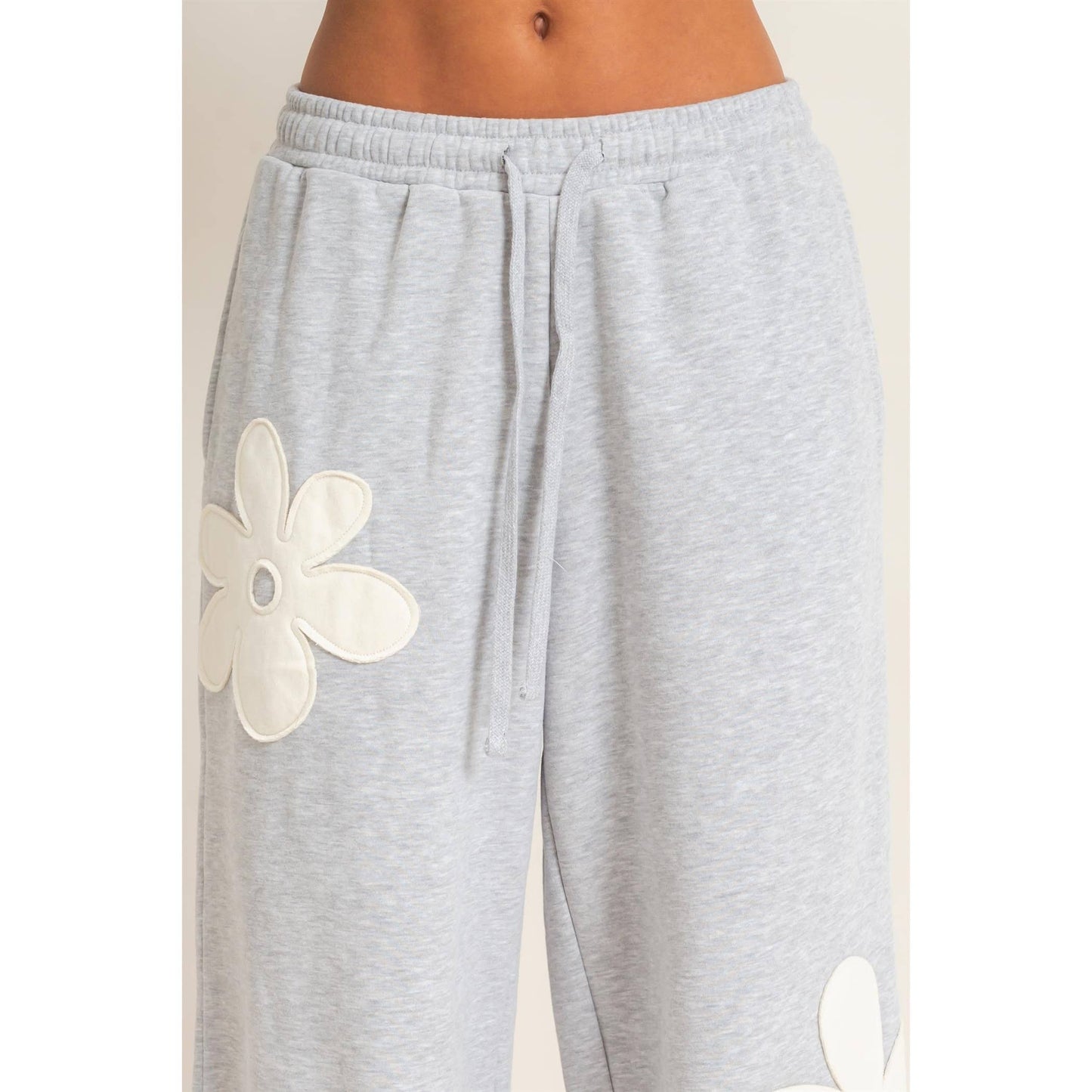Floral Applique Drawstring Jogger Pants