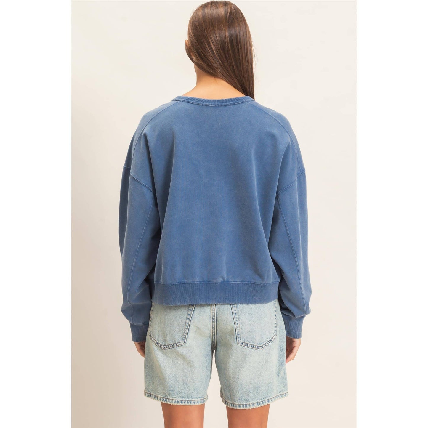 Acid Wash Seam Detail Crew Neck Sweatshirt