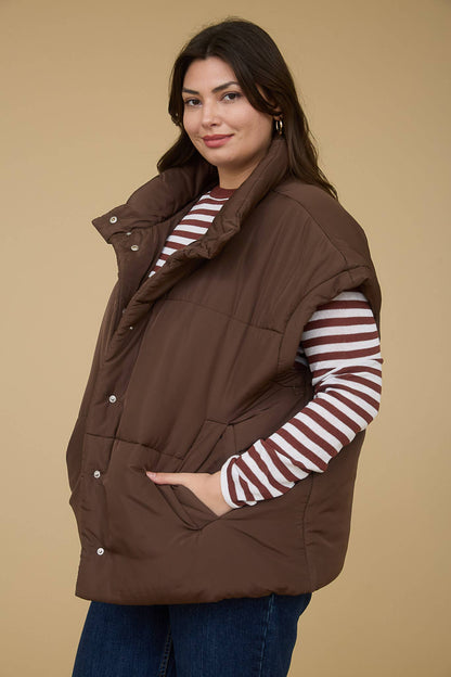 PLUS OVERSIZED SNAP BUTTON PUFFER VEST