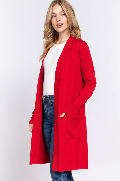Long Sleeve Rib Banded Open Tunic Sweater Cardigan