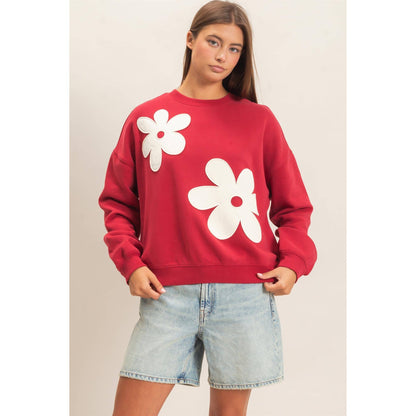 Floral Applique Crew Neck Sweatshirt