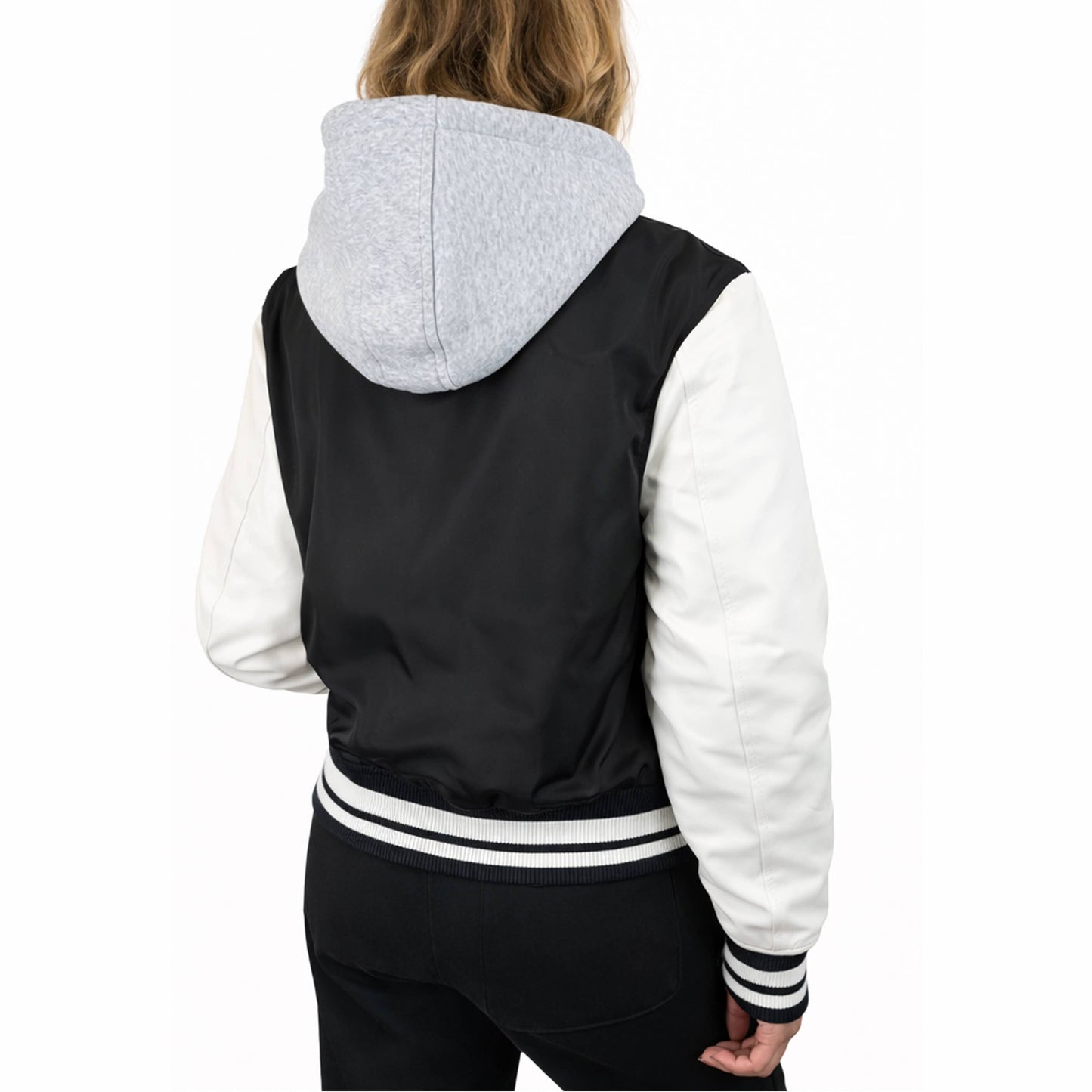 Women’s Hooded Varsity Jacket w/ Detachable Hood